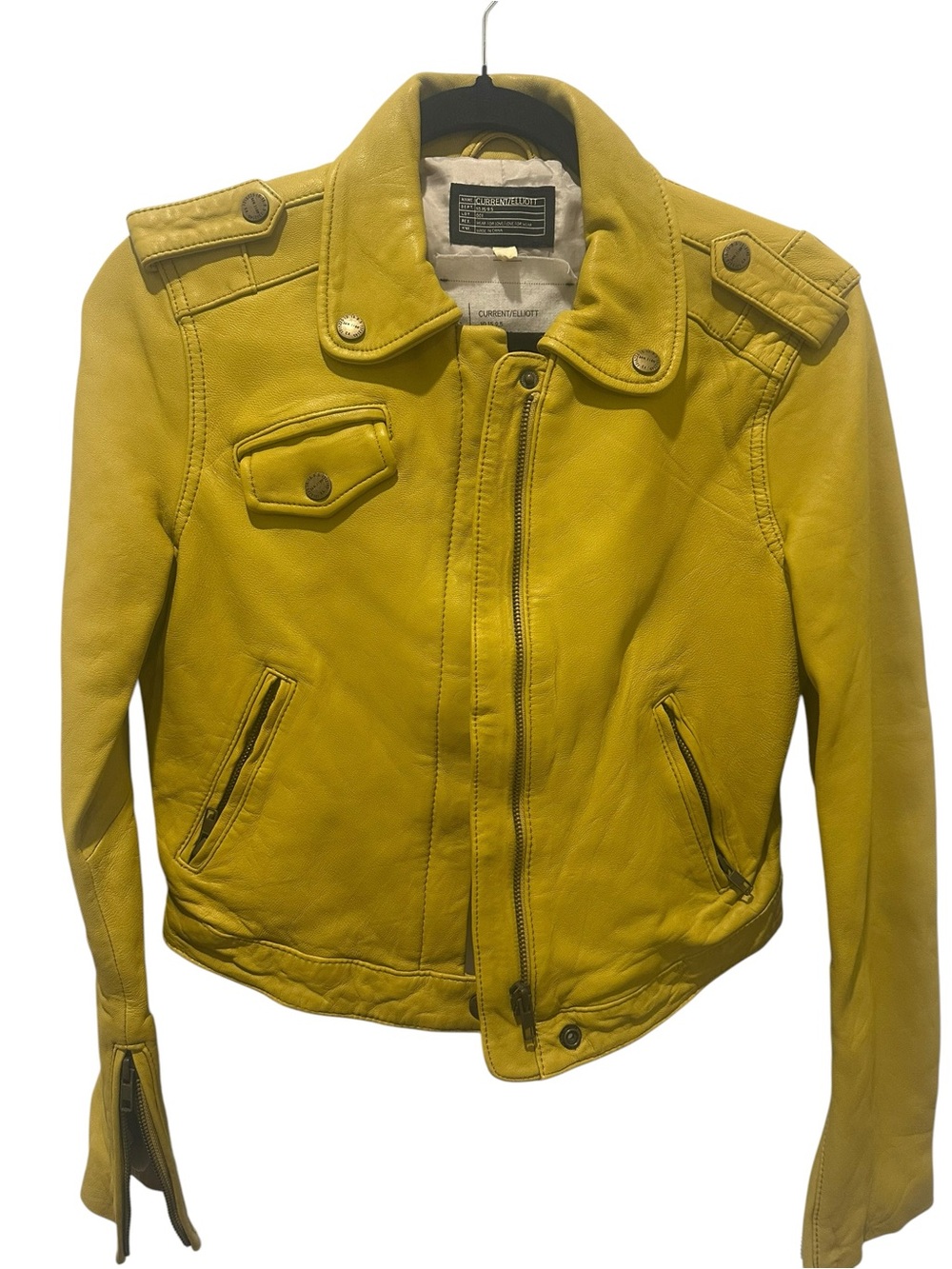 Current/Elliott Yellow Leather Biker Jacket